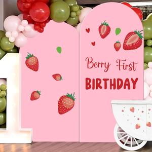 Set of 2 Arch Backdrop Cover 7.2FT, 6FT Pink and Berry First Birthday Decal Sign - Adjustable Round Top Chiara Backdrop Stand Covers for Wedding Birthday Party Baby Shower Banquet Decoration