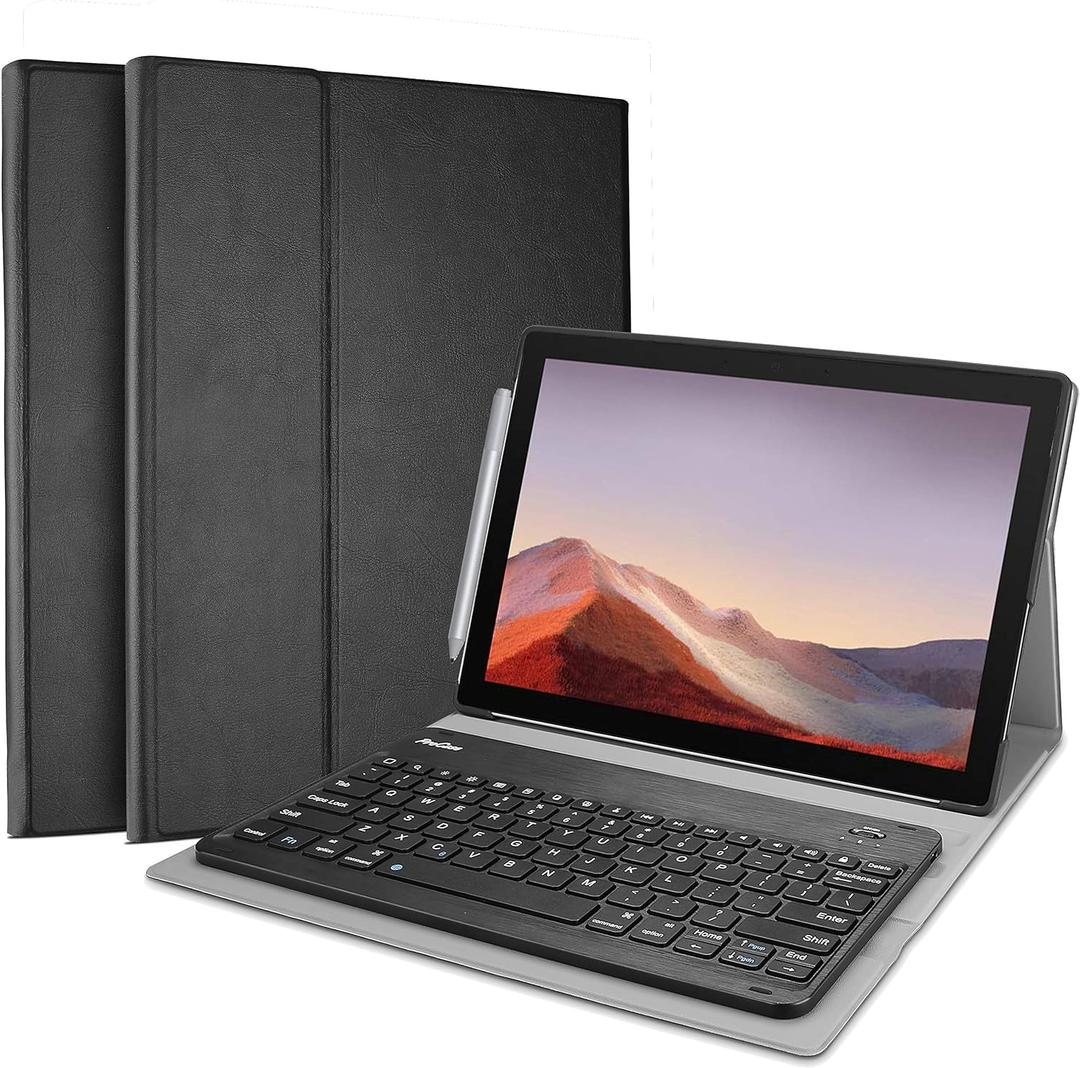 ProCase Keyboard Case for Surface Pro 7 (2019) /Pro 6 (2018) /Pro 5 (2017) /Pro 4 (2015) 12.3 Inch Tablet, Slim Lightweight Smart Cover with Magnetically Detachable Wireless Keyboard Black