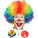 Pack of 2 Funny Clown Curly Afro Wigs, Rainbow Wigs Colorful Clown Wig,Crazy Afro Wig 70's 80's Disco Theme For Little Youth Adult Women Men's Party Halloween Costume Prank (Red, Multicolor)