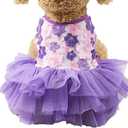 Dog Dress Harness Girl Yorkie Clothes for Small Dogs Dresses for Puppies Girls Small Tutu Dress Purple, Size M