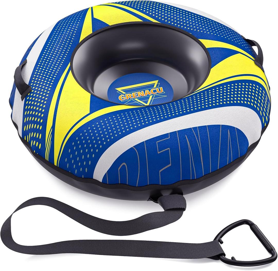 Grenacu Inflatable Snow Tube Sled  48'' Snow Tubes for Sledding Heavy Duty with Premium Canvas Covers for Adults Fun Snow Toys Winter Outdoor Toys for Boys Girls Ideal Christmas Birthday Gift