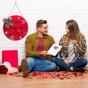 Namalu Happy Valentine's Day Door Sign Decorations Red Heart Wooden Door Hanger Valentines Hanging Ornaments Plaque with Bow Wreath for Indoor Outdoor Home Wall Porch Window Decor(Round)