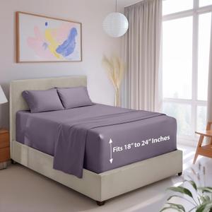 Hearth & Harbor Extra Deep Pocket King Sheet Set, Grayish Purple | 4 Piece Bed Sheet Set, Ultra Soft & Breathable, Fits Up to 24" Mattress, Hotel Luxury