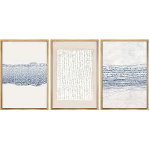 SIGNWIN Framed Canvas Print Wall Art Set Blue White Grunge Geometric Pattern Abstract Shapes Cozy Neutral Decorative Contemporary Minimal for Living Room, Bedroom, Office - 16"x24"x3 Natural (B50-2203-b50-m20)