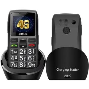 artfone C1+4G Black - Large Buttons Cell Phone for Seniors丨Dumb Phone with SOS Button丨Charging Station丨1800mAh丨Talking Clock丨Speed Dial丨Hands-free丨Large Font丨LTE Factory Unlocked Phone