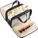 Large Travel Makeup Bag for Women with Luggage Sleeve and Reinforced Dual Handles, Featuring 10 Independent Elastic Brush Slots and 25 Pockets, Large Capacity Waterproof Cosmetic & Toiletry Organizer