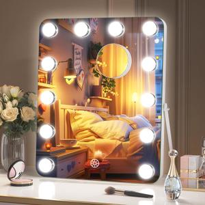 Hasipu Vanity Mirror with Lights, Hollywood 12" x 14" LED Makeup Mirror, 3 Modes Light, Smart Touch Control Dimmable, 360Rotation, Rounded Rectangle White Frame