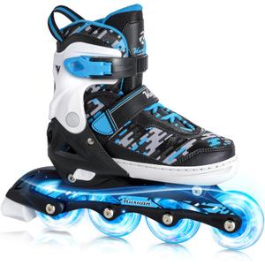 Adjustable Inline Skates for Kids and Teens, Boys Girls Women Beginner Fun Illuminating Skates Outdoor and Indoor (Small-Little Kid, blue)