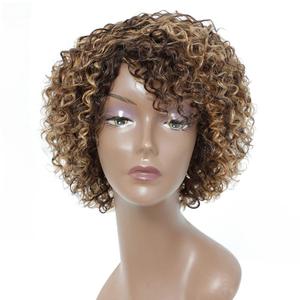 HUA Short Curly Human Hair Wigs for Black Women P4/27/30 Short Curly Wigs for African American Glueless Human Hair Wigs (8 Inch)