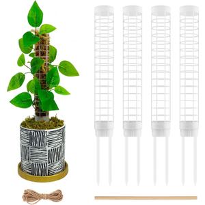 Small Moss Pole for Monstera - Stackable & Refillable Plastic Moss Poles for Climbing Plants with Large Mesh Design (4Pack-White-Small)