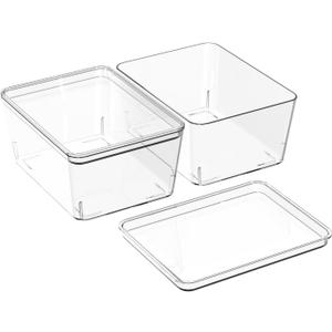 Storage Bins With Lids: Multipurpose Stackable Container for Home and Office Organization, Small Clear Plastic Bins, 2 Pcs 5x7