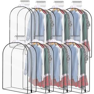 Windyun 8 Pcs 10" Clear Gusseted Garment Bags for Hanging Clothes 40" Transparent Dress Bags with Full Zipper Garment Covers for Closet Storage Coats Jackets Shirts Suits, Plastic