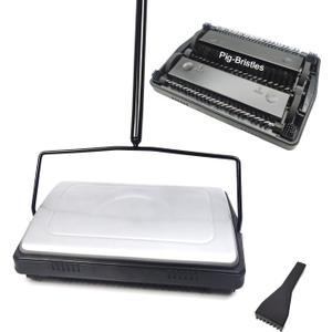 EZ SPARES Quiet Carpet Sweeper,Floor Sweeper with Pig-Bristles,Suitable for Carpet Cleaning Power,Roller Brush Strong,Bristle Sweeper,Great for House,Office,Kitchen,Carpet(Silver)