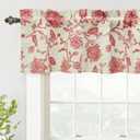 DriftAway Freda Jacobean Floral Linen Blend Blackout Thermal Insulated Energy Saving Privacy Window Linen Curtain Valance Rod Pocket 2 Layers Single 52 Inch by 14 Inch Plus 2 Inch Header Red Beige