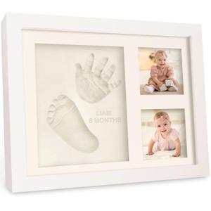 Baby Hand and Footprint Kit - Quick Dry Clay Baby Footprint Kit, Newborn Keepsake, Nursery Picture Frame for Boys, Girls, Personalized Gifts for Shower & Registry, New Mom Gift (Alpine White) (Solo Keepsake Frame, 11" x 8.8")