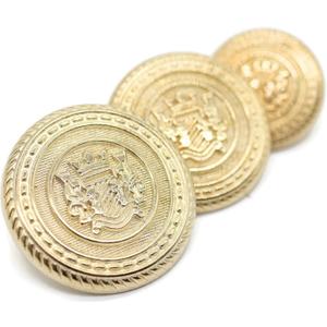 Gold Metal Shank Buttons - 12 Pcs - 3 Size Options - Kingdom Round Metal Shank Buttons for Men Women Blazer Coat Uniform Shirt Suit and Jacket Sewing Craft DIY N4002 (Medium)