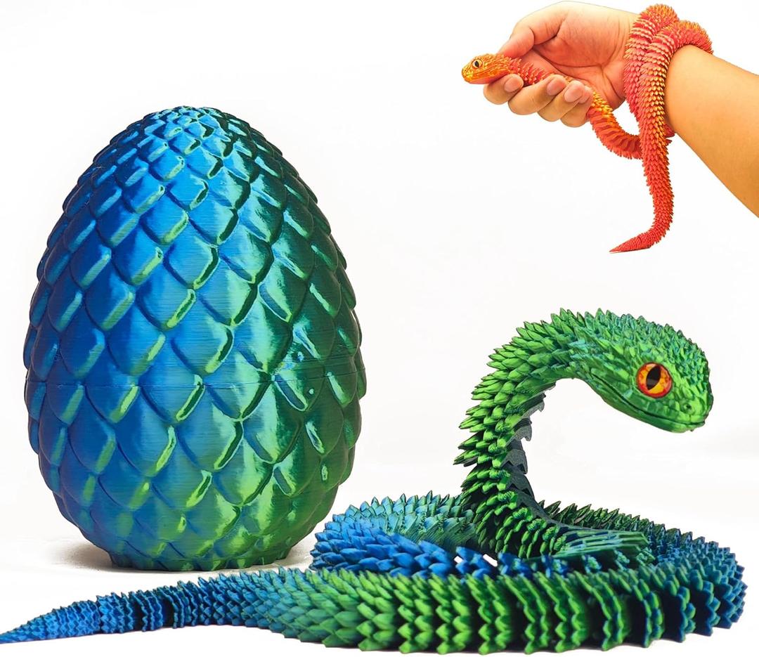 3D Printed Snake with Egg, 24 Inch Articulated 3D Printed Animals Toys, Like Movable Snake Realistic Slithering Design, Halloween Decor, Christmas Toy 2025