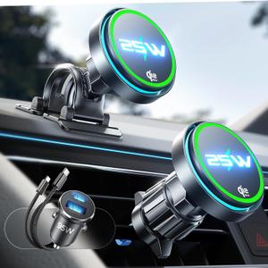 LISEN for Qi2.2 25W MagSafe Car Mount Charger[Top Spec with Cooling Fan95W Fast Adapter] Wireless Car Charger 25W Galaxy S26 Ultra Car Charger Fast Charging for iPhone 17 Pro Max Air 16-12 Series