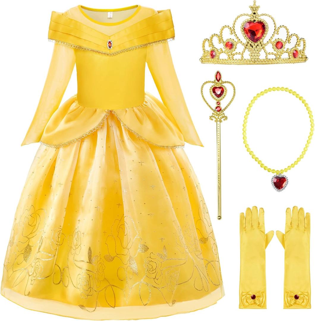 ReliBeauty Little Girls Princess Costume Dress up with Accessories, Yellow (5)