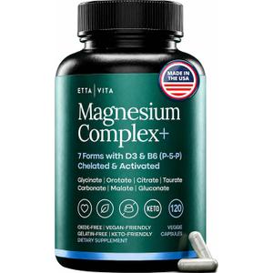 Magnesium Complex for Women & Men 500mg (7-in-1) with VIT D3 & B6-120 Ct, Exp 11/2028