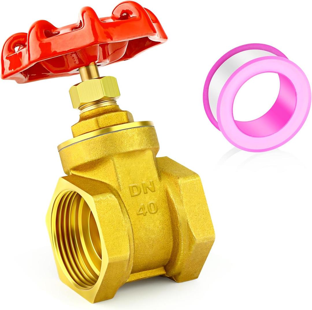 GASHER 1PCS 1-1/2 Inch Brass industrial Gate Valve, Heavy-duty Rotary Sluice Valve With Female x Female Threads, With Wheel Handle, For Water, Oil, Gas