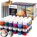 Artecho Acrylic Paint Set 24 Colors 2 oz/59 ml with 12 Brushes, Art Craft Paints Kit, Paint for Canvas, Rocks, Wood, Fabric, Ceramic and Art Supplies, Non Toxic Paint for Artists and Beginners