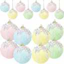 DEEKIN 12 Pack 2.36 Inch Pastel Christmas Ornament Set, Pastel Candy Ornaments for Christmas Tree Colorful Pink Blue Foam Gift with Glitter Sugar Decorations Balls for Holiday Birthday Home Decor