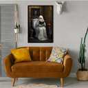 XWNLTEPK Halloween Canvas Wall Art Spooky Ghost Reading on Toilet Poster Vintage Bathroom Scene with Floral Painting Wooden Table Books Decor for Living Room Bedroom (8x12in Black Framed, A03)