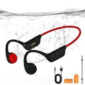 Bone Conduction Swimming Headphones, IPX8 Waterproof MP3 Player Open-Ear Headphones, Bluetooth 5.4 Bone Conduction Headphones, Wireless Sports Earbuds for Swimming, Running, Cycling (Red)