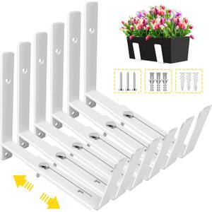 LukLoy Window Planter Box Brackets, 6 Pack Adjustable Heavy Duty Wall Mount Window Flower Boxes Outdoor with Bracket (6 to 12 in), with 70lbs Capacity, White