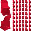 Newwiee 50 Pcs Spandex Chair Covers Bulk - Stretch Folding Flat Front Fitted Universal Chair Protector Pack Removable Washable for Wedding Party Dining Banquet Event (Red)