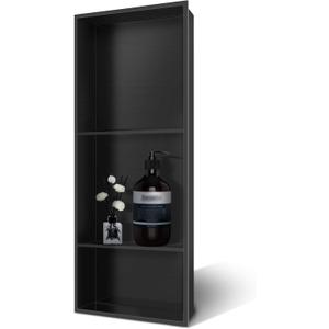 13" x 31" Black Modern Recessed Shower Niche, 3 Shelves, Wall Mounted, Stainless Steel, No Tile Needed
