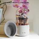 Rotating Makeup Brush Holder with Lid  Dustproof Vanity Organizer for Makeup Brushes, Bonus Foldable Makeup Brush Cleaner Bowl Included, Elegant White Storage Solution