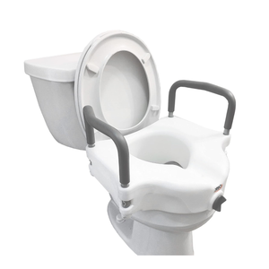4.5 Inch Raised Toilet Seat with Arms - for Elongated Toilets, Elevated Toilet Riser with Removable Padded Handles, Easy On and Off, 300lb Weight Capacity, White