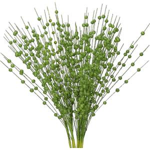 Artificial Glitter Berry Stem Ornaments, Bright Berries Decorative Bead Sticks, Glittery Twigs, Picks Branches for Home Christmas Tree, Small Vase, Holiday Wedding Party Decor - 17 Inch Green, 10 Pack