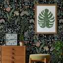 Toduso Peel and Stick Wallpaper Vintage Wall Paper Black Floral Contact Paper Removable Wallpaper 17.3"x196.8" Leaf Flower Self Adhesive for Bedroom Drawer Decor Vinyl Rolls