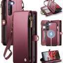 Defencase for Galaxy S23 Magnetic Wallet Case Compatible with Magsafe with RFID Blocking Zipper & Card Holder for Women Men, PU Leather Detachable Phone Case for Samsung Galaxy S23 5G 6.1", Wine Red