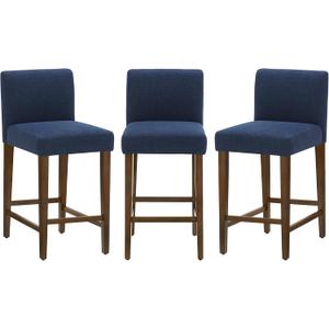 CHITA Counter Height Bar Stools Set of 3, 27" H Seat Height Upholstered Barstools, Fabric in Midnight Blue, Size: Enlarged 27" Height - 3pcs, 8.1"W x 22"D x 37.8"H. Seat Dimension: 17.3"W x 18.1"D x 26.8"H. Weight Capacity: 300 pounds