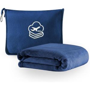 Travel Blanket, Soft 2-in-1 Airplane Blanket, 65x40 Inches, Travel Blanket Airplane Compact with Bag, Car Blanket with Luggage Sleeve & Backpack Clip (Navy Blue)