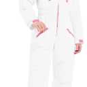 Haloumoning Kids Snow Suit Girls Hooded Waterproof Insulated One Piece Ski Suit 5-14 Years (11-12 Years, White)