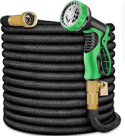 Expandable Garden Hose 150 ft., Lightweight Flexible Water Hose with Durable Collapsible Latex Core & Solid Brass Fittings, 150ft Retractable Stretch Hose, Black (Nozzle Not Included)