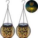 Solar Lanterns Outdoor Waterproof, 2 Pack Hanging Solar Lights Outside Garden Decor, Gifts for Women Mom Grandma Metal Decorative Lantern for Patio Yard Porch Balcony Backyard Lawn