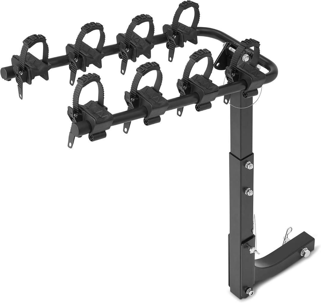 Amazon Basics 4-Bike Hitch Rack with 2" Hitch for Car, SUV and Truck, Heavy-Duty Steel Frame, Foldable, Anti-Rattle Stability, 132-Pound Capacity