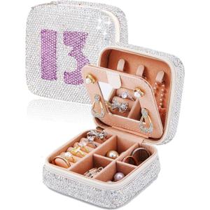 Handmade Small Jewelry Box, Gifts for 13th Birthday Girls, Valentines Christmas Gifts for Kids Girlfriends, Bling Small Jewelry Organizer