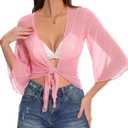 Women's Short Cardigan Bolero Shrug Sheer Tie Front Top 3/4 Sleeve Jacket for Dress 2026 (Pink, M)