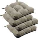 downluxe Indoor Chair Cushions for Dining Chairs, Tufted Overstuffed Textured Memory Foam Kitchen Chair Pads with Ties and Non-Slip Backing, 15.5" x 15.5" x 4", Khaki, 4 Pack