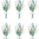 PATIKIL Mini Dried Flower Bouquet, 6 Pcs Pampas Grass Natural Wildflower with Stem Decor Baby's Breath Boho Floral Plant Flower for Crafts DIY Photo Props Gift Wedding Decor, Blue Green