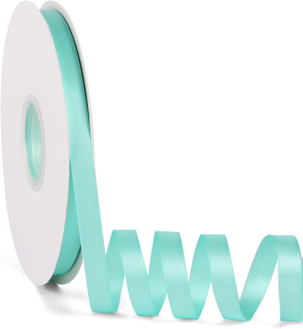 Aqua Blue 3/8" X 50 Yards Solid Color Satin Ribbon, Double Faced High Density Polyester Fabric Ribbon for Gifts Wrapping, Wedding, Party, Crafts, Hair Bows, Home DIY Decor Ornaments