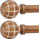2 Pack Wood Curtain Rods for Windows 48 to 84 Inches (4-7ft), 1'' Diameter Heavy Duty Adjustable Rustic Farmhouse Drapery Pole with Boho Imitation Wooden Grain Decorative Finials, Size 30"-88" (Walnut)
