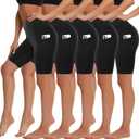 5 Pack Biker Shorts with Pockets for Women - 5"/8" High Waist Spandex Workout Yoga Running Athletic (XXXL)